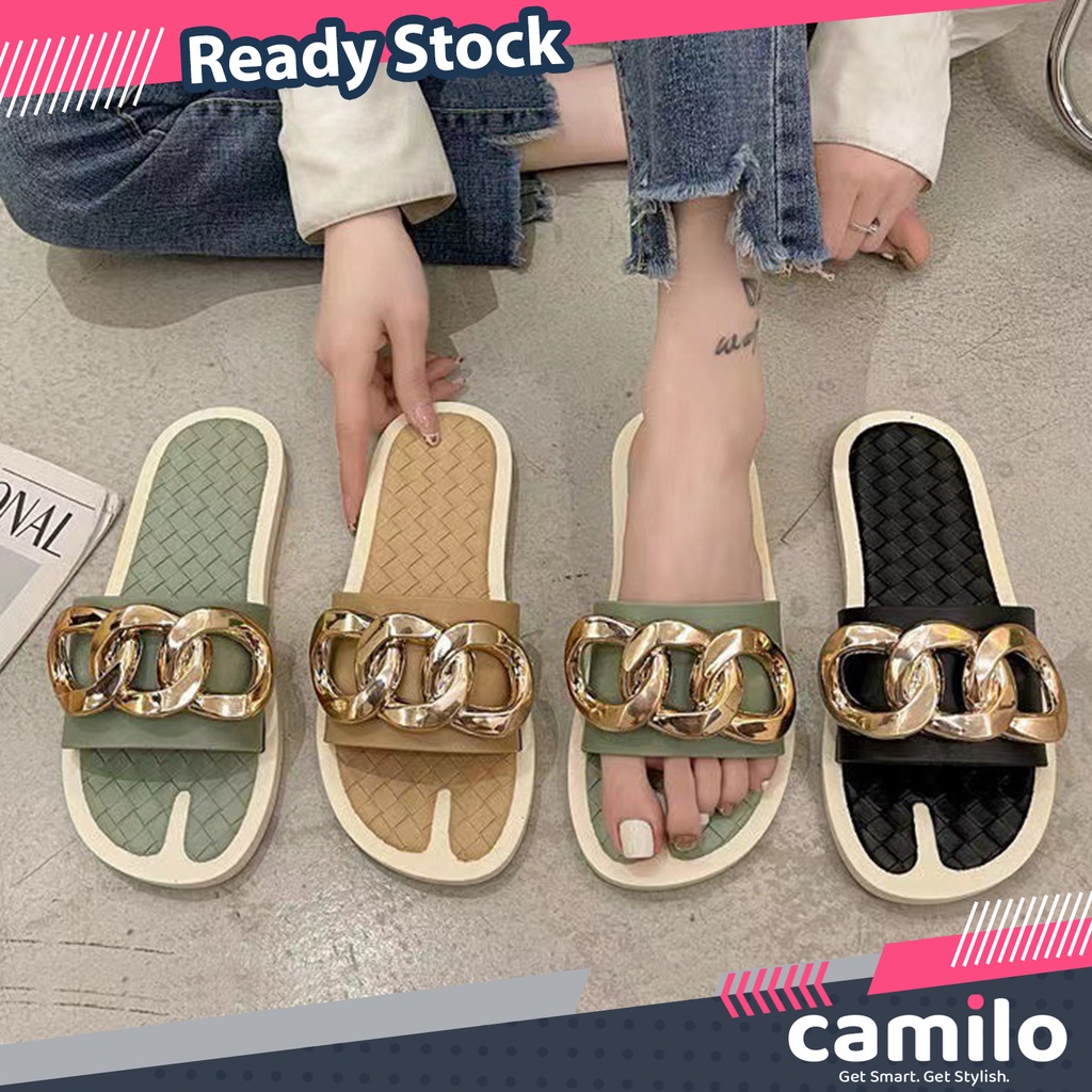 ☀CAMILO☀ SF27 Sandal Wanita Model Selop Flip Flop Warna Solid