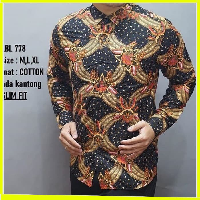 KEMEJA PRIA BATIK LENGAN PANJANG HEM BAHAN KATUN HALUS 40S LBL 778 MEWAH PREMIUM BAJU ELEGANT SIZE M L XL  SKU MS JAKARTA