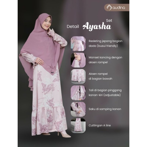 Gamis Audina Ayasha Set Gamis Motif Khimar Polos ORI Audina/Gamis Khimar Audina