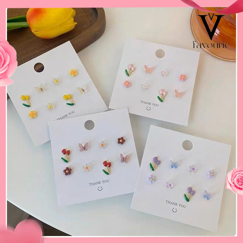 CODAnting Set Perhiasan Anting-anting Kupu-kupu Bunga Berwarna-Warni-FA