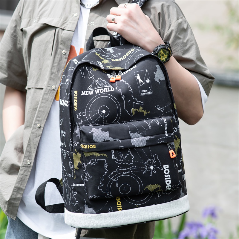 Highland Tas Ransel Pria Tahan Air Casual Tas Punggung Hitam Cowok Sekolah Keren Fashionable Trendy TR810