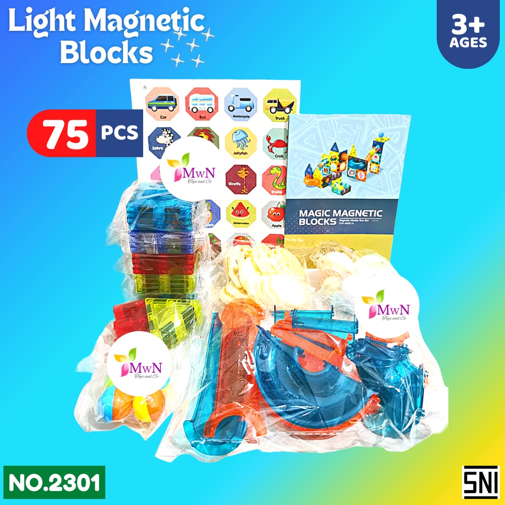 MWN Mainan Anak Edukasi Light Magnetic Blocks 75pcs No.2301