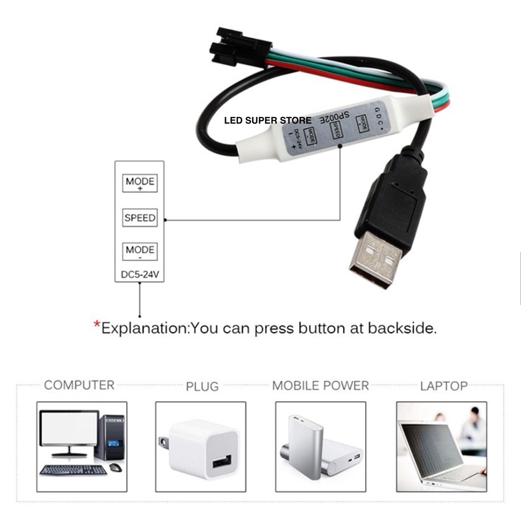 Sp002e Modul Lampu Strip 3 Tombol Mini 3 Tombol Dengan Interface USB Female DC