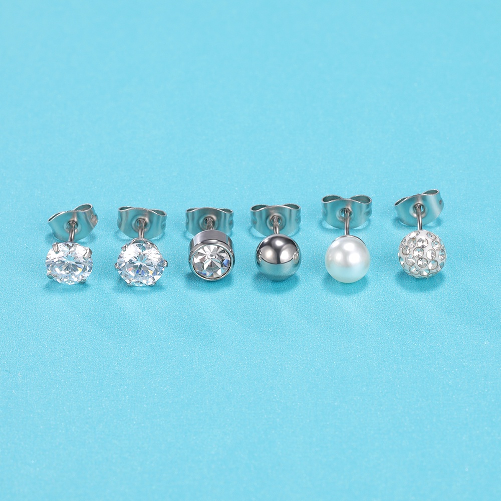 1set Multicolor Kristal Stainless Steel Stud Earrings Mutiara Bola Kristal Tulang Rawan Stud Earrings Helix Keong Tindik