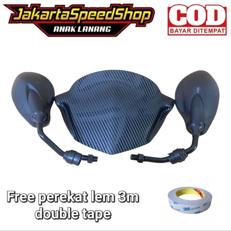 Paket variasi spion x1 plus visor carbon bahan akrilik  pnp beat new esp beat karbu free lem 3m double tape