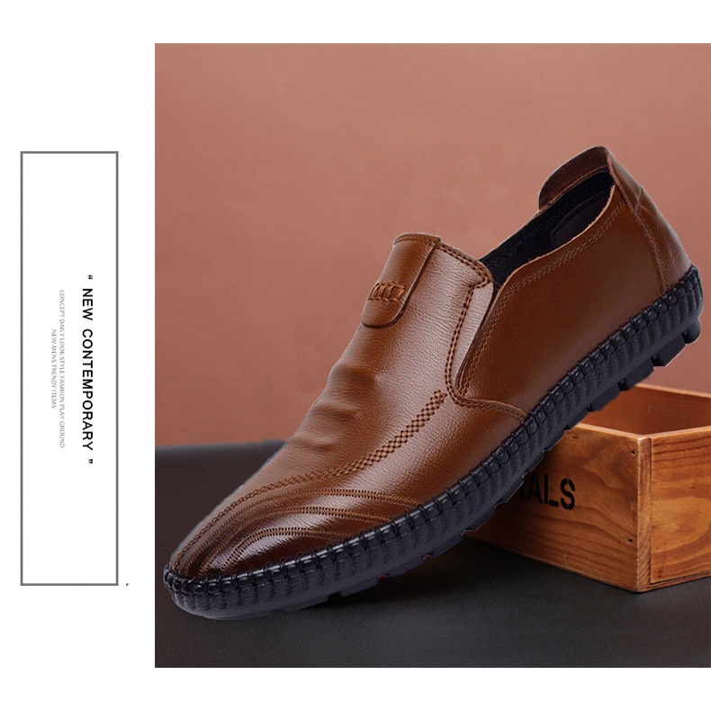 Sepatu Pantofel Pria Olahraga Kasual Kulit Sepatu Kerja Sepatu Pantopel Sepatu Formal MC403 Cokelat