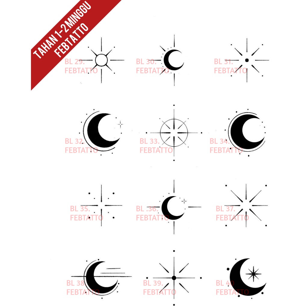 Tato Temporer Tato Bulan Sabit Tato minimalis Stiker Tato - BL 29-40