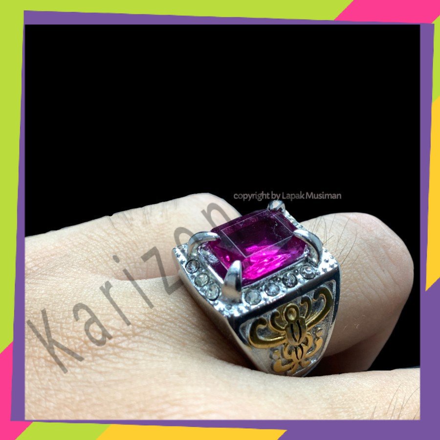 Cincin Pria Batu Merah Siam Rusia Ring Titanium