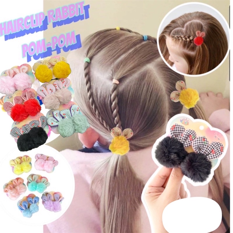 2PCS / SET JEPIT RAMBUT PITA ANAK MODEL KOREA / JEPITAN RAMBUT PITA LUCU ANAK MODEL POM POM