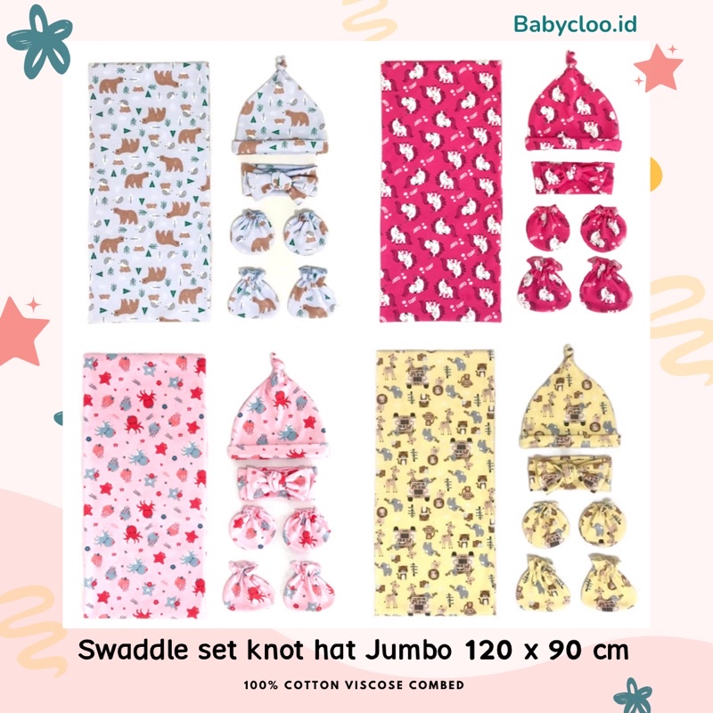 Bedong Bayi Jumbo / Swaddle set knot hat / swaddle set bandana / swaddle set / bedong bayi / bedong bayi headband / bedong set topi / bedong set murah / blanket / Swaddle set /selimut bayi/ swaddle set topi / bedong