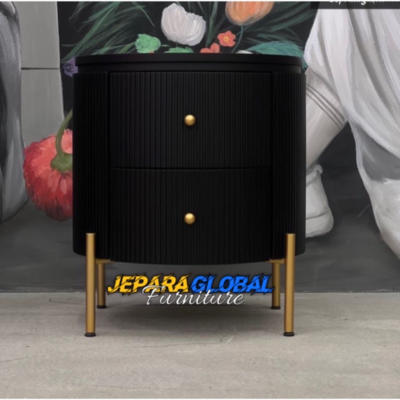 nakas bedside round duco kaki besi laci 2 (nakas kekinian,meja laci, meja kecil, drawer terbaru)