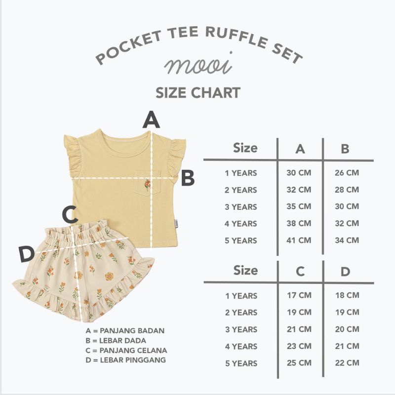 MOOI - POCKET TEE RUFFLE SET - SETELAN BAJU ANAK PEREMPUAN - SET ANAK - BAJU ANAK - BAJU DAN CELANA ANAK