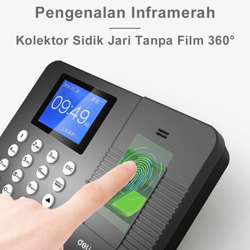 Deli Mesin Absensi Sidik Jari Absen 100.000 Memori Absensi Finger Print USB Fingerprint Attendance Machine