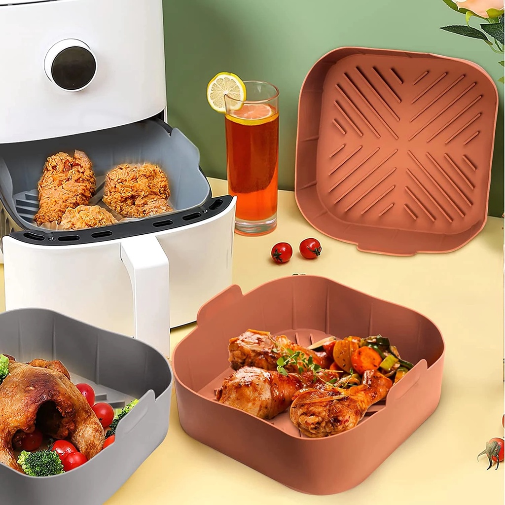 Premium Silicone Heat Resisting Roasting Pan For Air Fryer Easy Clean Silicone Baking Pan Reusable Air Fryer Pad Nampan Penggorengan Udara Anti Air Anti Lengket