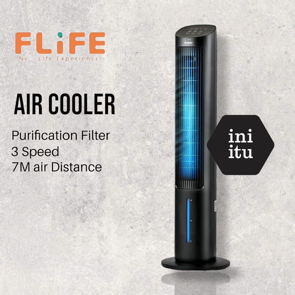 [ FLIFE / GREE ] Tower Fan Air Cooler dengan Generator Anion / Penyejuk / Humidifier - Kapasitas 4 Liter - Model FTA-ACOOL4