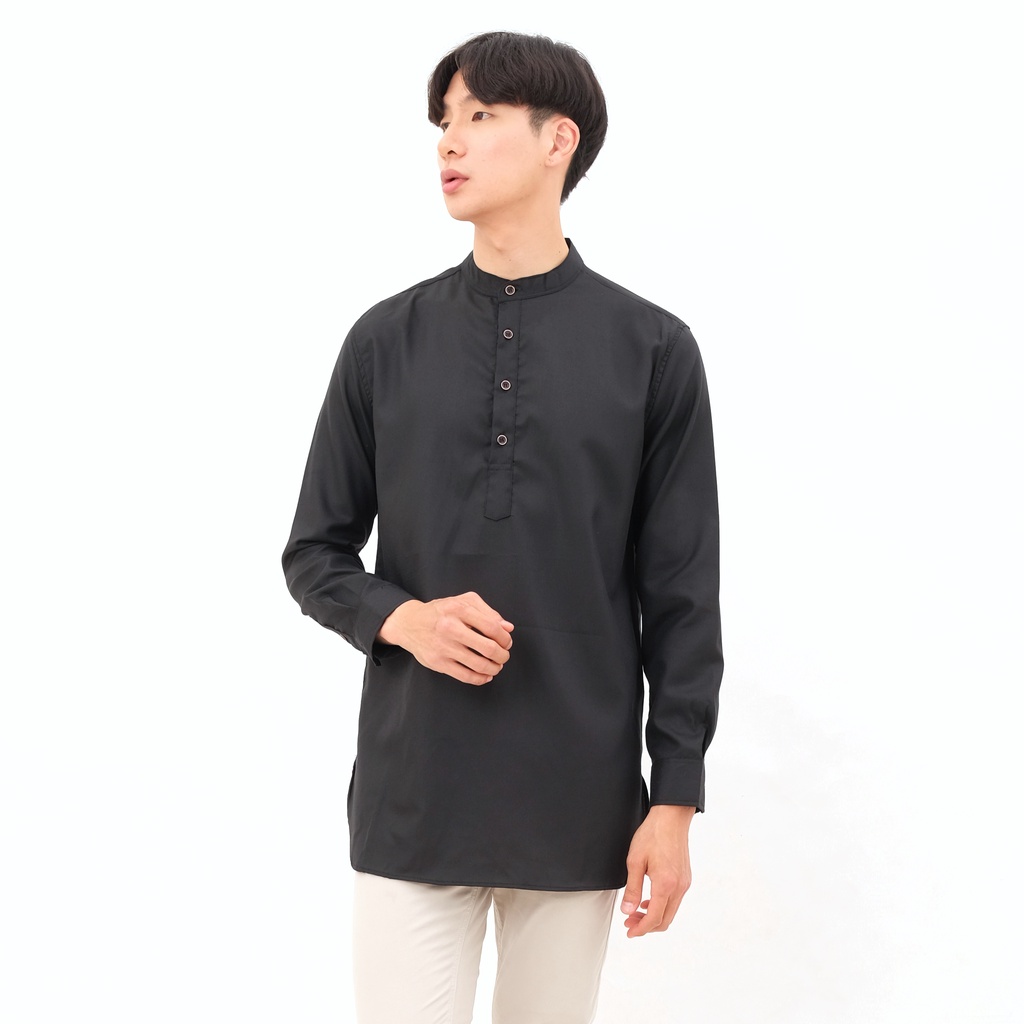 SANVANINA Kemeja Kurta Shanghai Polos Panjang Hitam | Salman Black F-03F