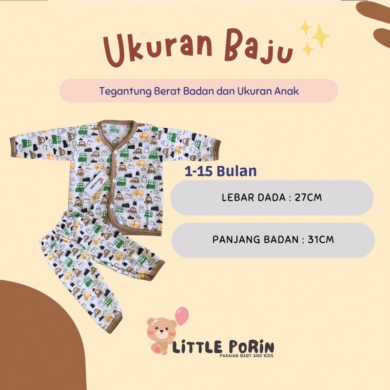 Little Porin Car Series Baju Bayi Special Cotton Setelan Baju Kancing Depan + Celana panjang Car Series/baju bayi catton prenium/Setelan bayi/Baju bayi kualitas terbaik/Baju Bayi lembut/ Baju bayi anti alergi/baju anak sni/baju anak lucu/stelan baju anak