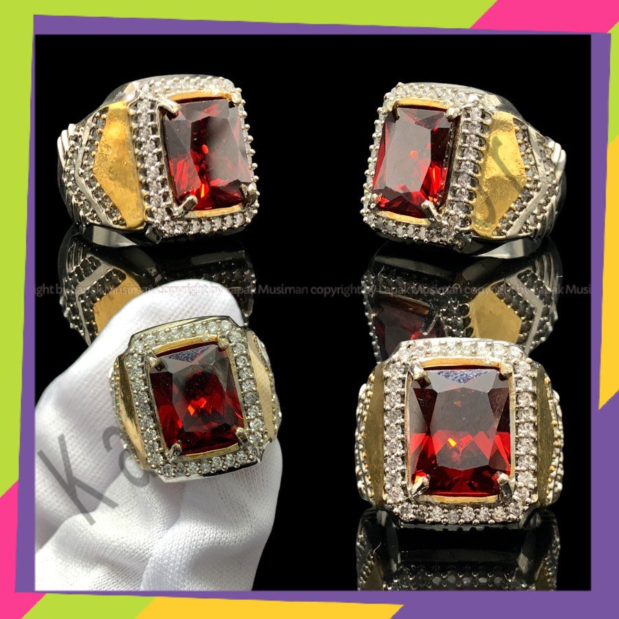 Cincin Pria Batu Permata Ruby Zirconia Rusia Kualitas Terbaik