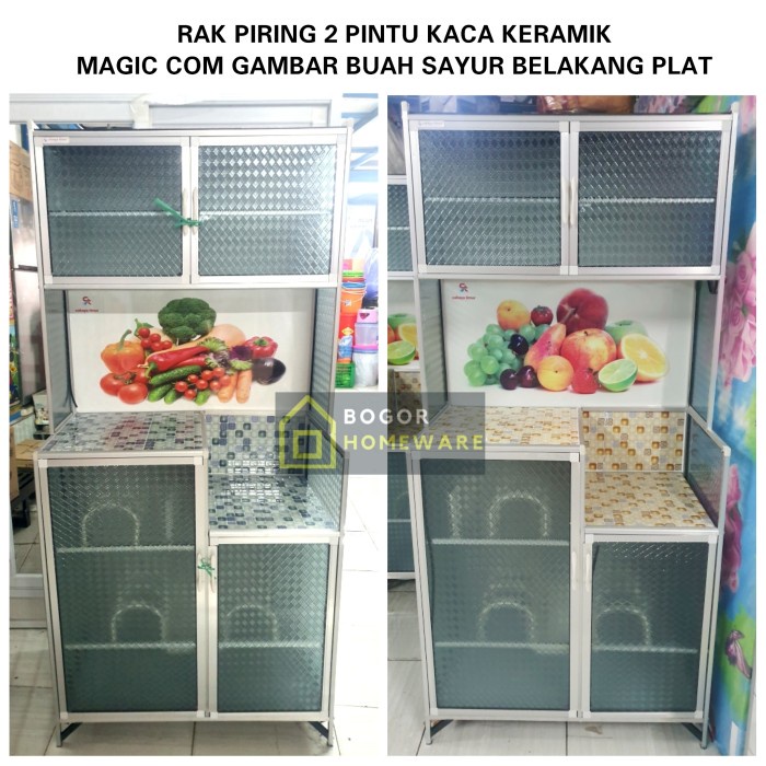 Rak (Khusus Bogor) Rak Piring Kaca Keramik 2 Pintu Mc Gambar Belakang Plat