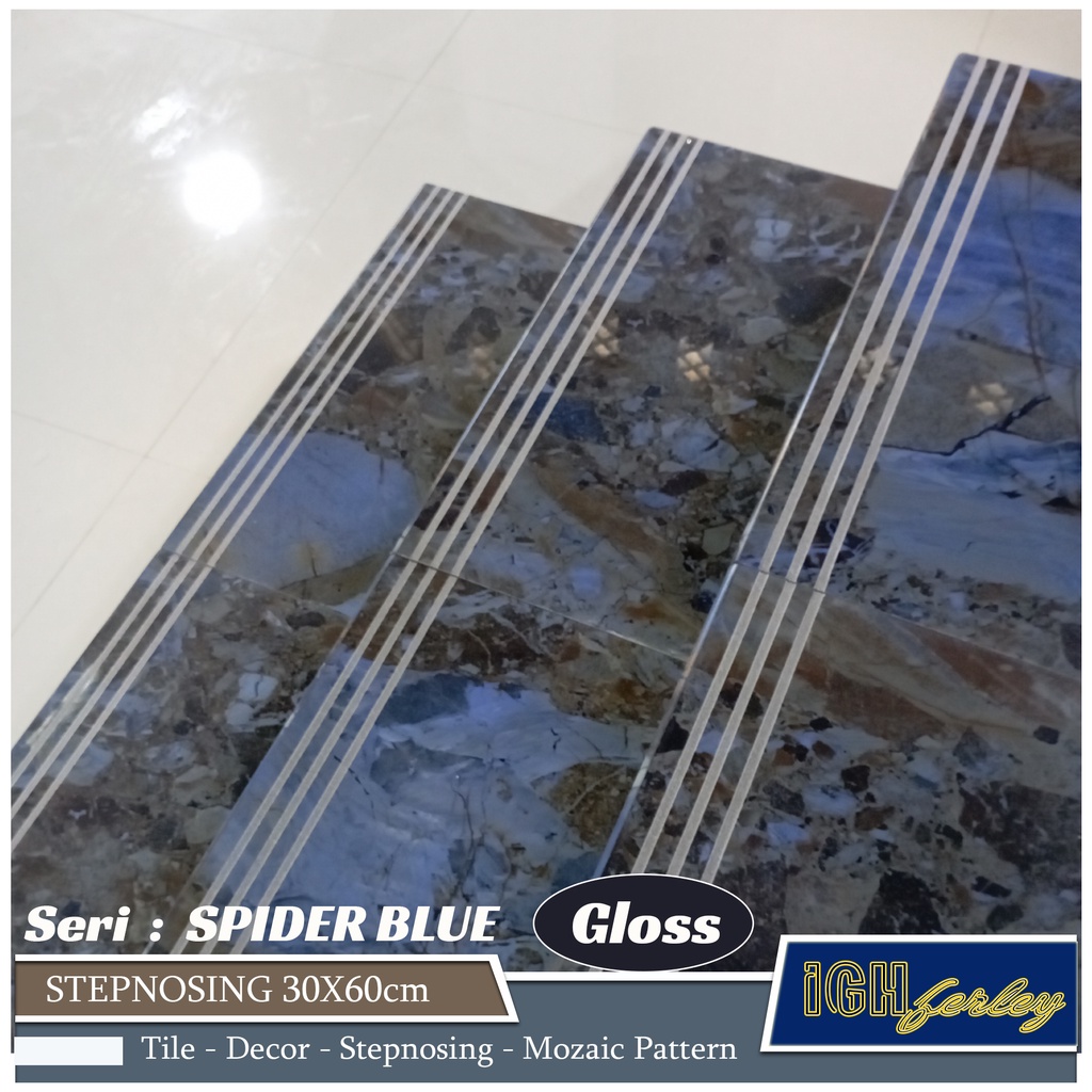 Stepnosing Granit 30x60 Biru Marbel Glossy Lantai Tangga Custom Pingul Original Granite Tile