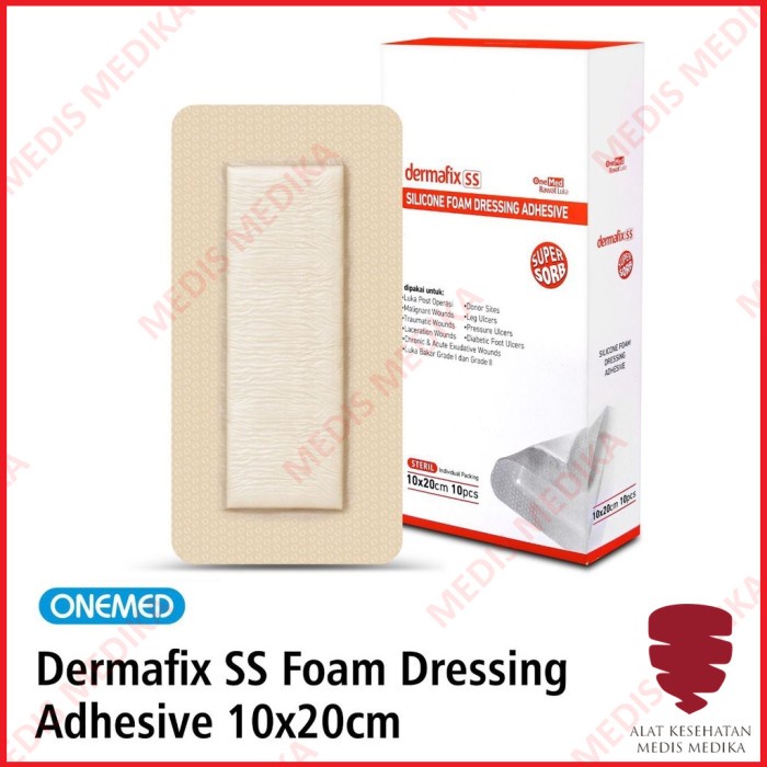 Dermafix SS 10 x 20 cm Onemed Adhesive Silicone Foam Super Sorb Dressing Plester Luka Plaster Sesar 10x20 10x20cm