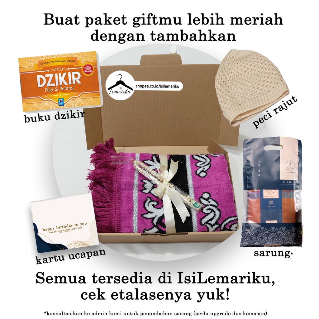 Special Gift Box Sajadah  Turkey Gokkusagi Besar FREE Tasbih Souvenir Kemas Kado Hampers Hantaran