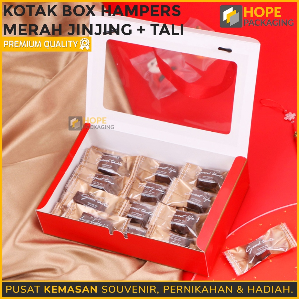 Kotak imlek / Kotak Coklat / Kotak Permen / Mika Merah + Tali / kotak kue donut dessert box egg tart box pie