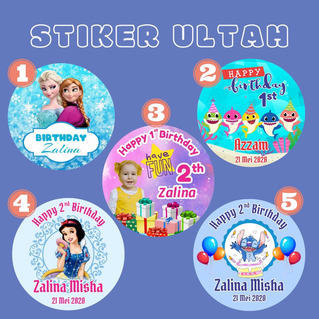 

STIKER ULTAH / STIKER ULANG TAHUN ANAK / STIKER ULTAH CUSTOM