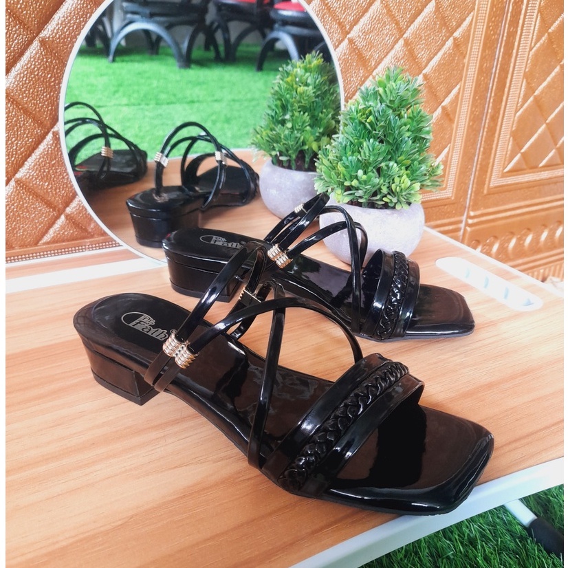 Sandal Heels hak tahu wanita 3cm Tali kokop kepang DR02