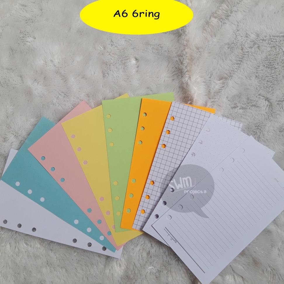 

(F-4-E♥☞) A6 6ring - isi binder refill loose leaf kertas file filler color warna polos bergaris kotak titik murah