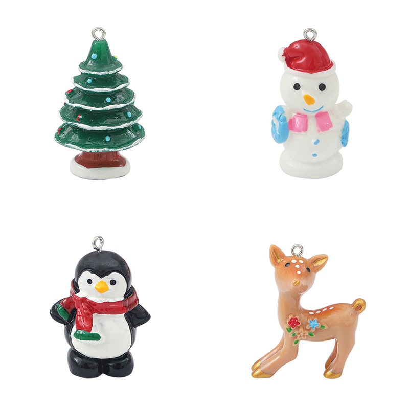 2pcs Handmade Resin Pesona Natal Xmas Pohon Bell Snowman Rusa Santa Claus Liontin Dekorasi Untuk Membuat Kerajinan Perhiasan DIY