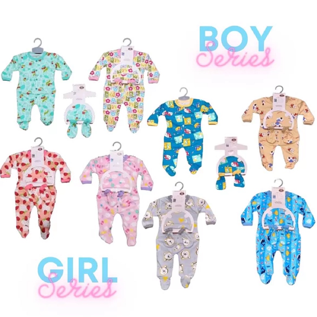 HOKIKU Set 3in1 SLEEPSUIT Baju Kodok Panjang + Topi + Sarung Tangan Bayi Newborn SNI Lembut