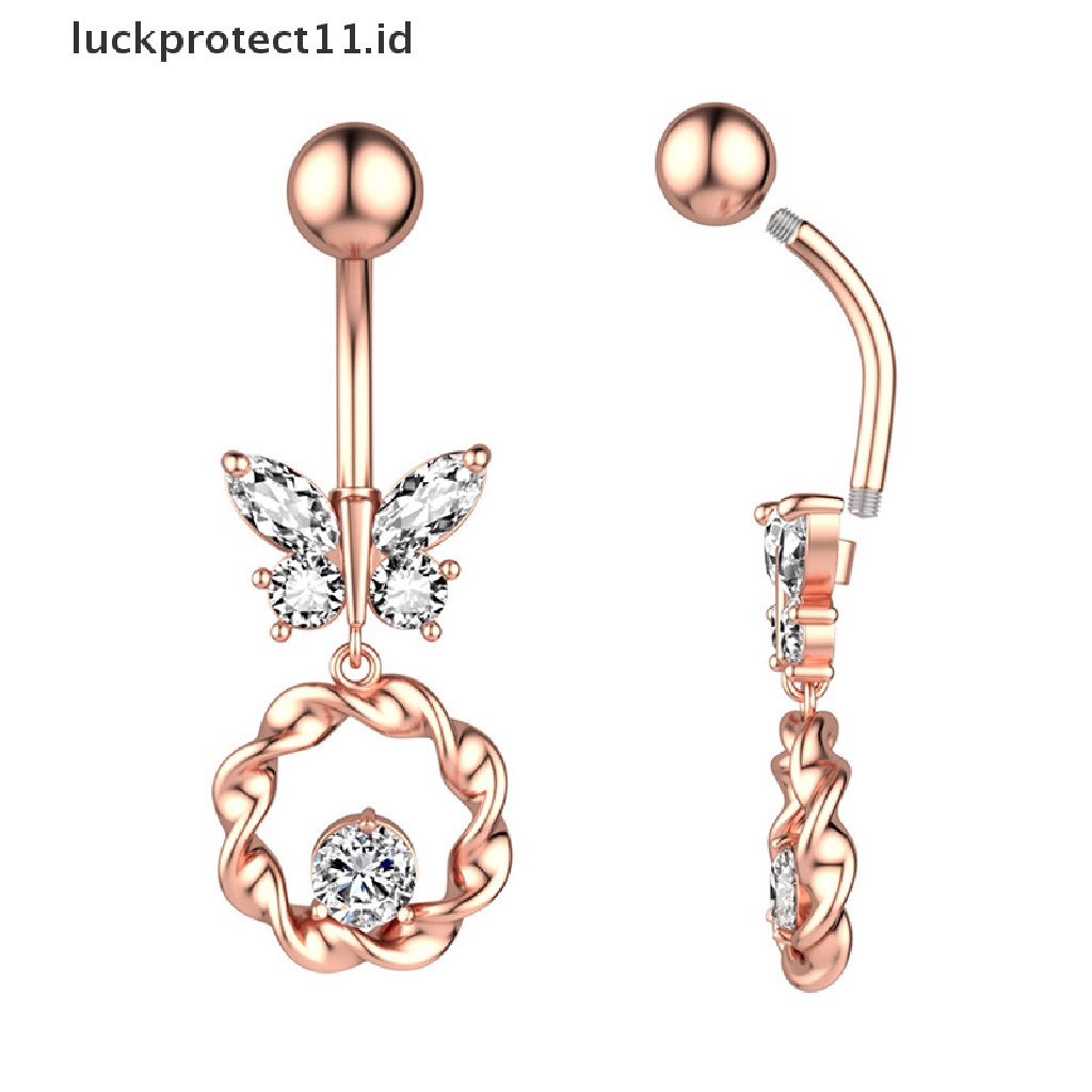 /Fashion Hot// Fashion// Cincin Pusar Perut Buncit Kristal Stainless Steel Perhiasan Tubuh.