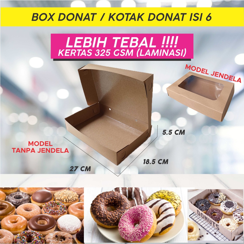 

DUS BOX DONAT ISI 6 / KUE / ROTI / BROWNIES / DONUT / BOMBOLONI / MARTABAK