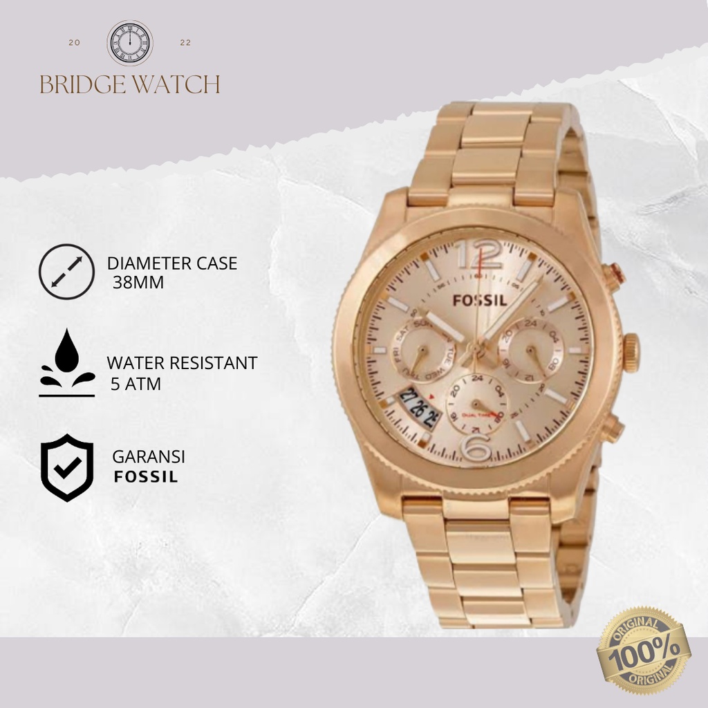 Jam Tangan Wanita Fossil ES3885 Original Rose Gold Stainless Steel Strap Cewek Ladies Perfect Boyfri