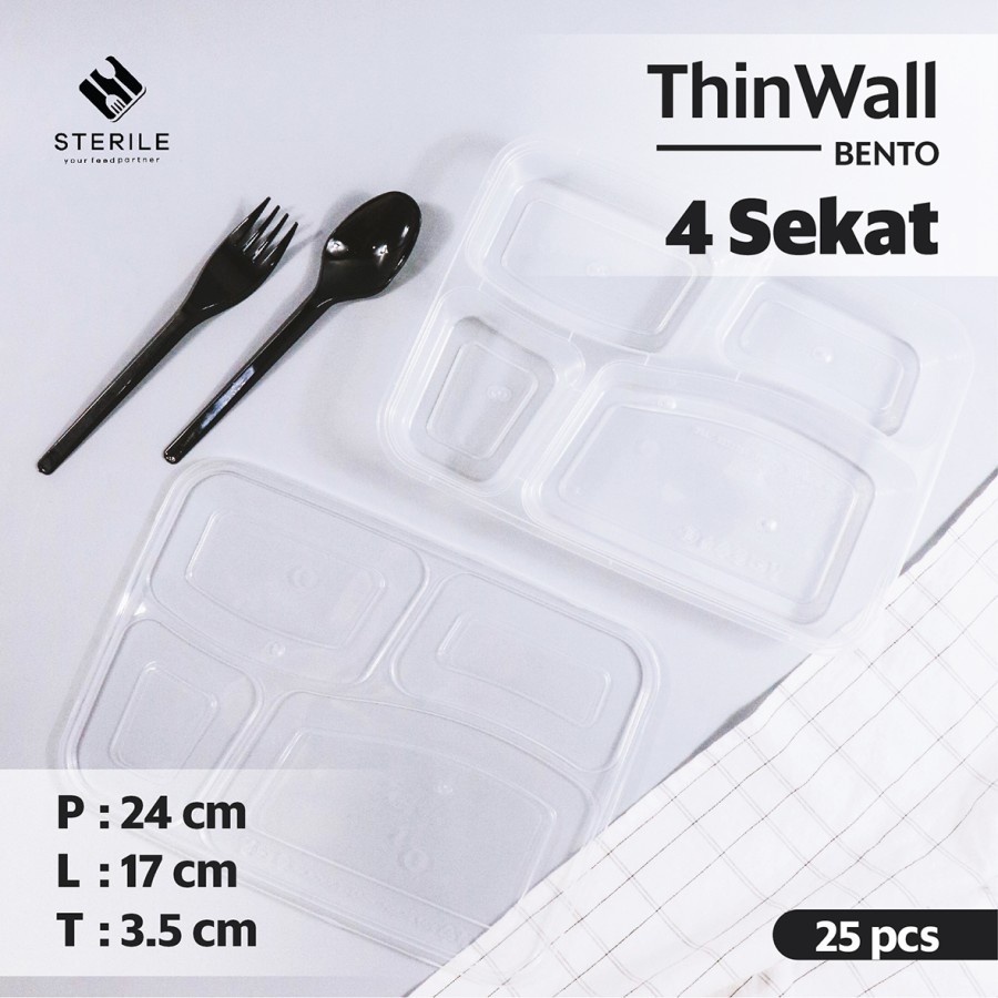 Lunch box 4 sekat / Bento Sekat 4 Plastik Thinwall / Food Container