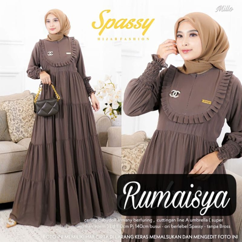 Rumaisya Dress Gamis Ceruty Babydoll Full Furing Baju Kondangan Wanita Gamis Jumbo Outfit Wanita Kekinian Gaun Pesta Muslimah