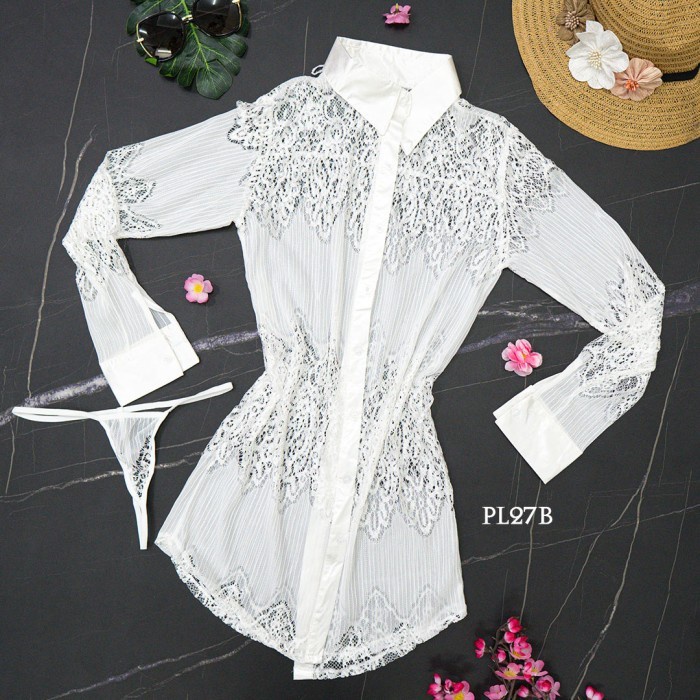 LINGERIE SEXY KEMEJA TIDUR WANITA SEKSI PREMIUM LACE PUTIH PL27B BEST IMPORT !!
