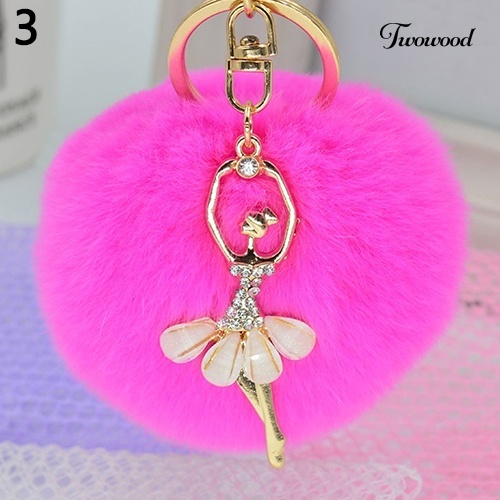 Twowood Fashion Pompom Bola Bulu Mobil Liontin Handbag Keyring Lovely Handbag Keychain