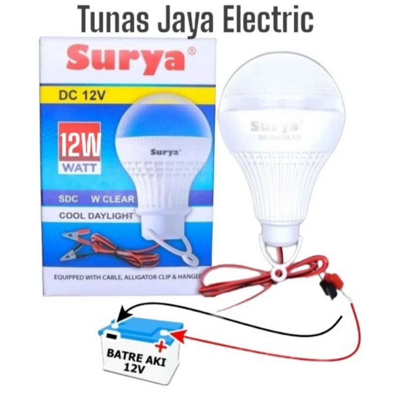 Bohlam Lampu LED 12W 12VDC + Kabel Jepit Aki SURYA