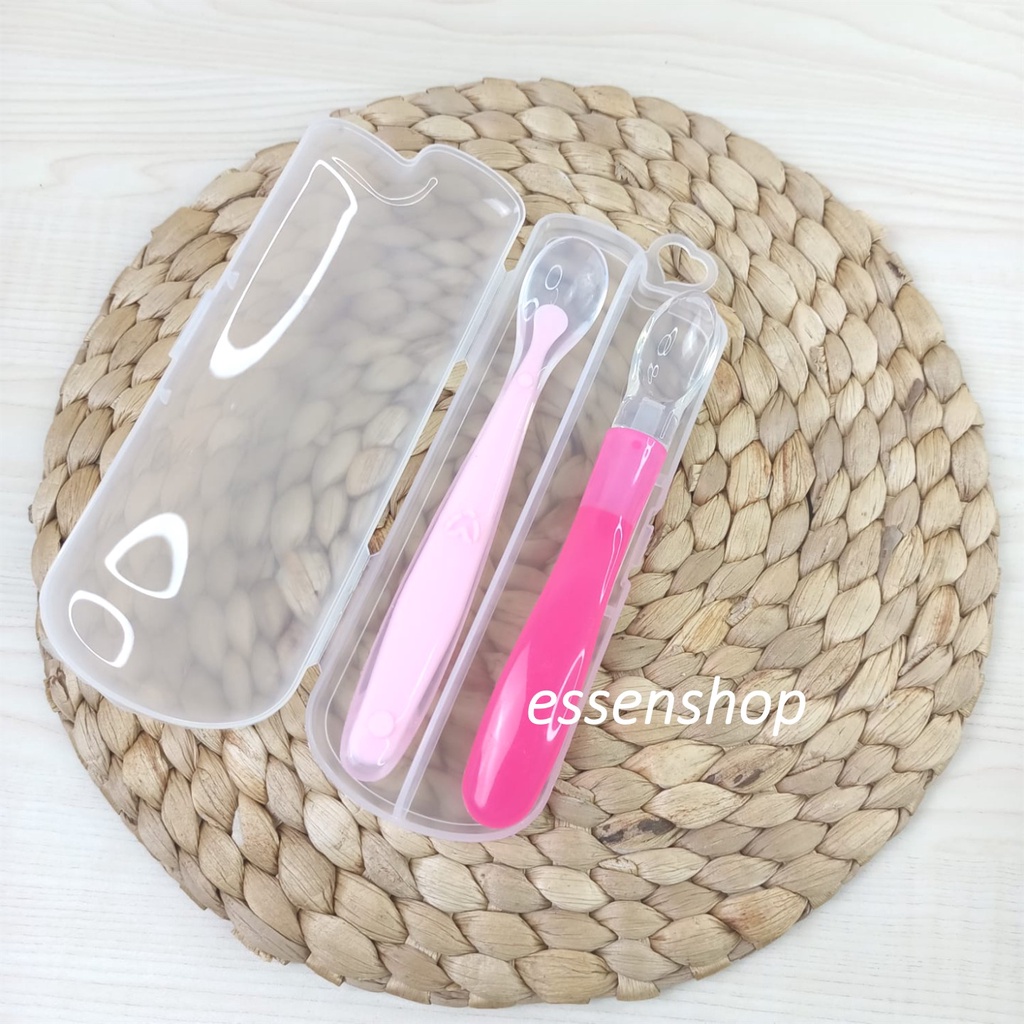 Paket Sendok Makan bayi silikon 2in1 free box penyimpanan silicone