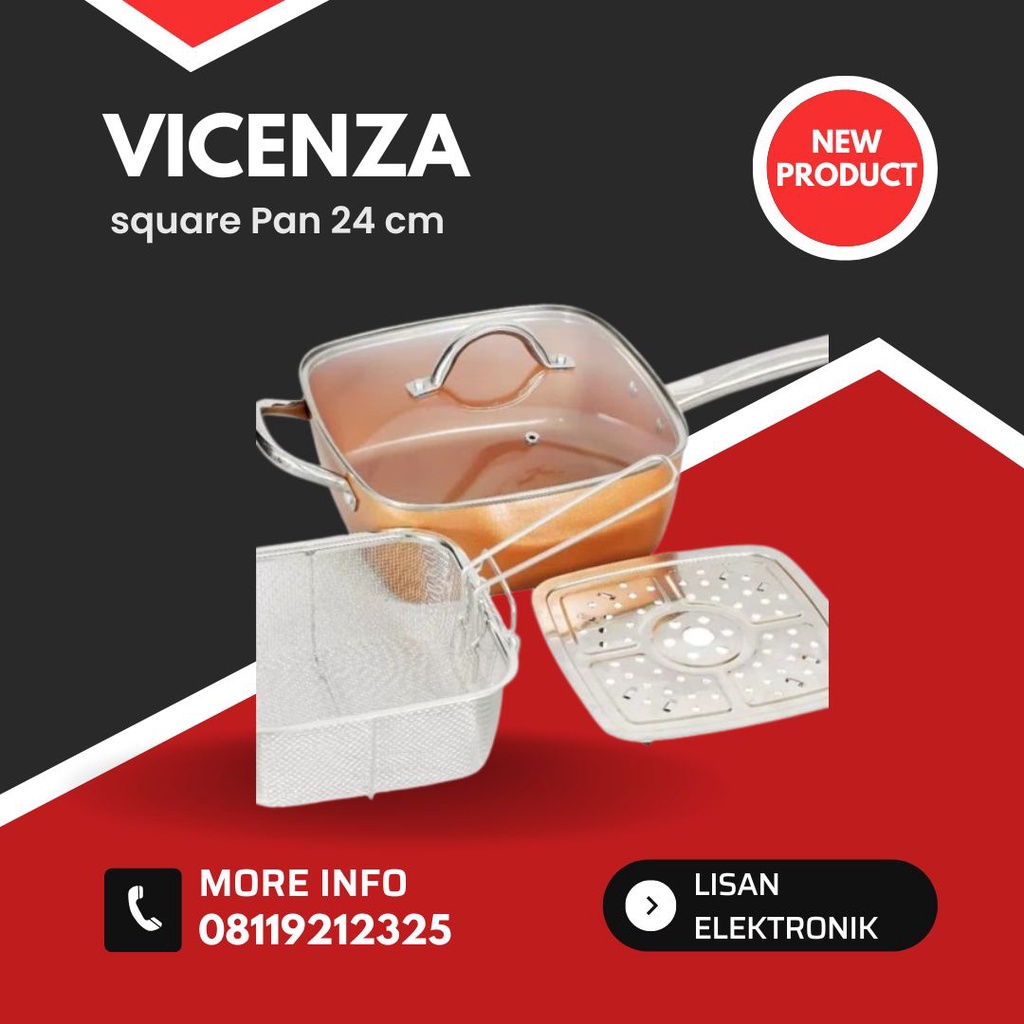 VICENZA SQUARE PAN PANCI KOTAK WITH LID 24 CM VSP-24