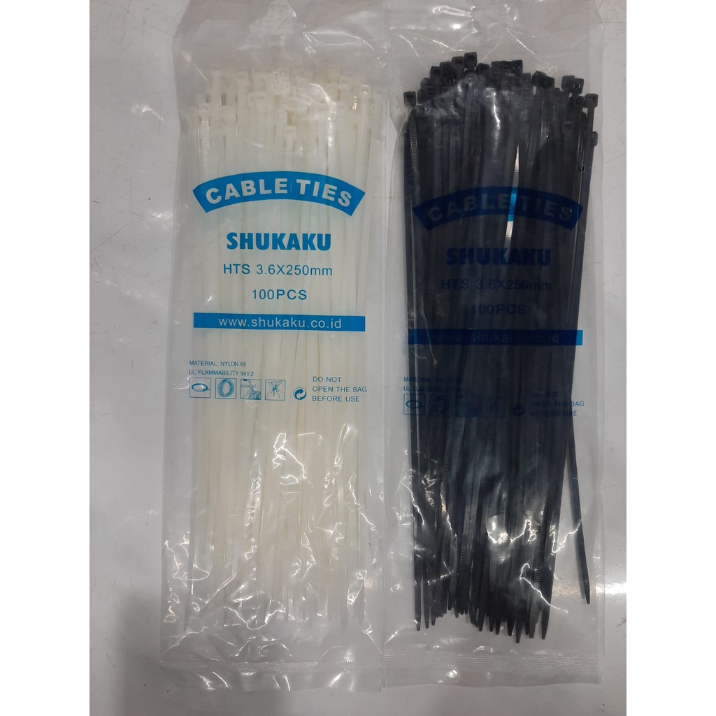 KABEL TIES PENGIKAT KABEL 25CM 10" SHUKAKU (100pcs) 250mmX3.6mm Putih Hitam