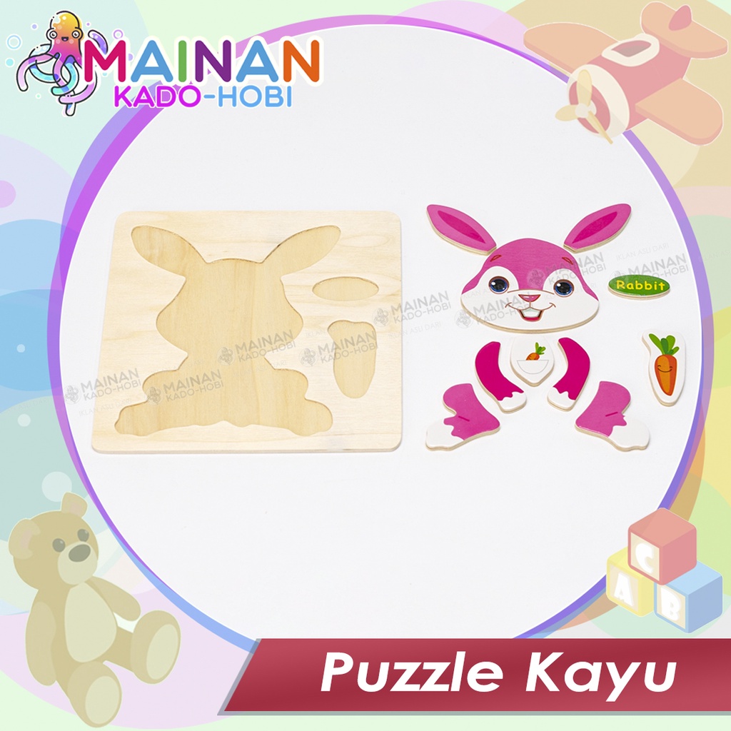 MAINAN EDUKASI ANAK PLAY WOODEN PUZZLE HEWAN ANIMAL RABBIT KELINCI