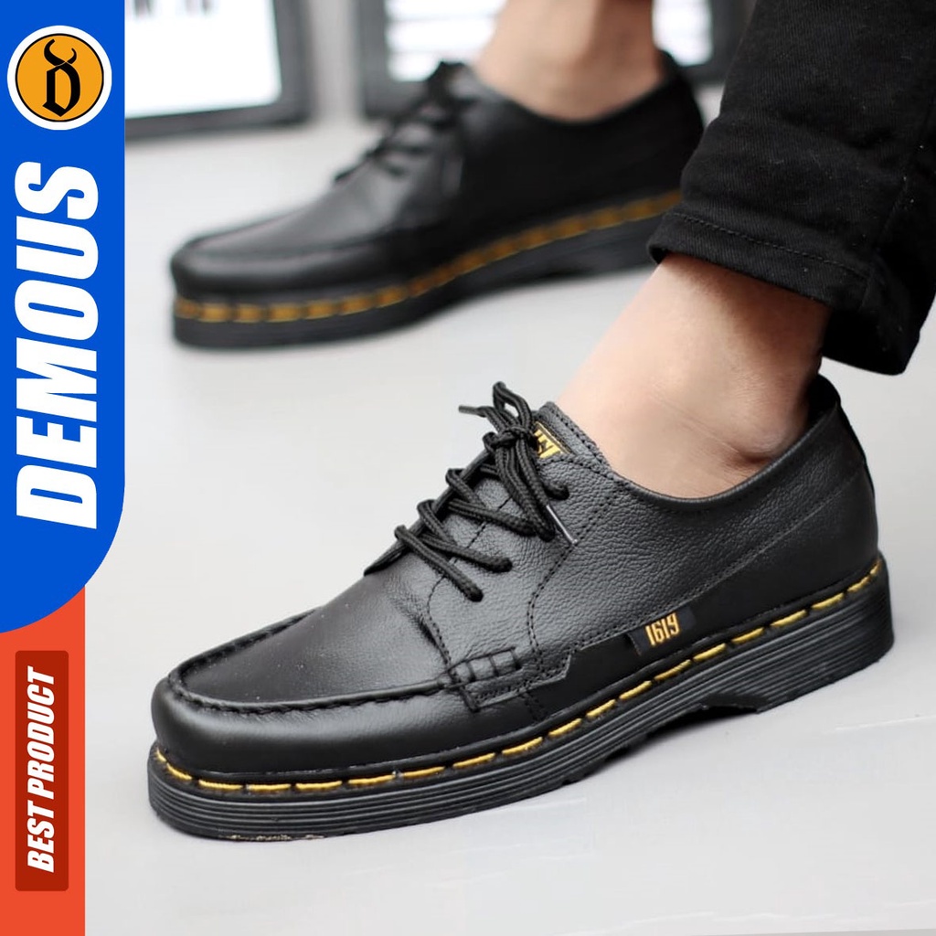 DEMOUS Gond - Sepatu Docmart Formal Pantofel Low Boots Kulit Asli Kerja Hitam Pria
