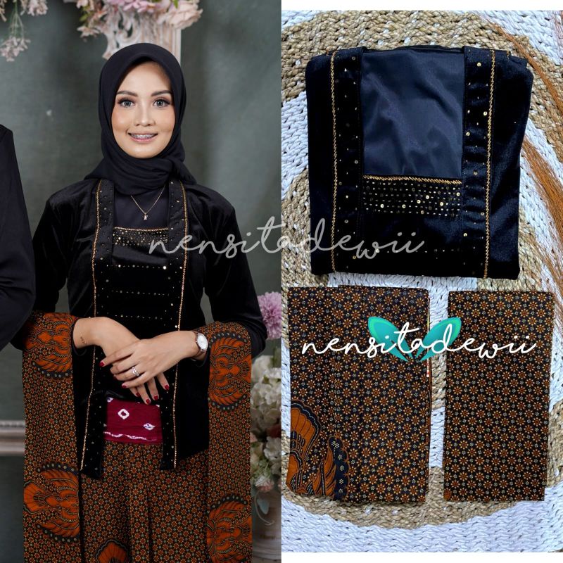 [1 Set, DHT03B] Kebaya Payet, Jarik Instan + Selendang Jarik / Model Ajeng