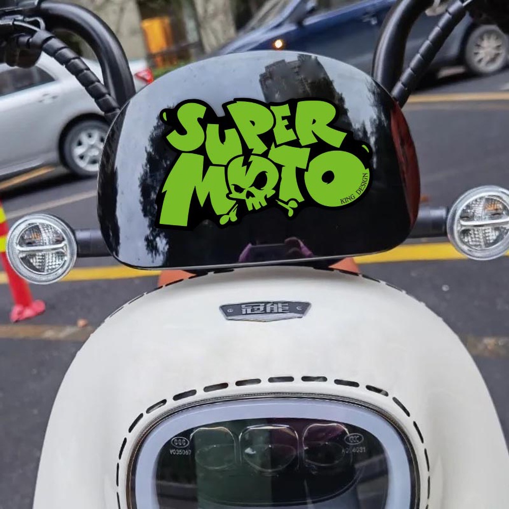 Super Moto Reflektif Sepeda Motor Body Kaca Depan Pintu Mobil Jendela Mobil Depan dan Belakang Bumper Stiker Tengkorak Kepribadian Dekoratif Decal