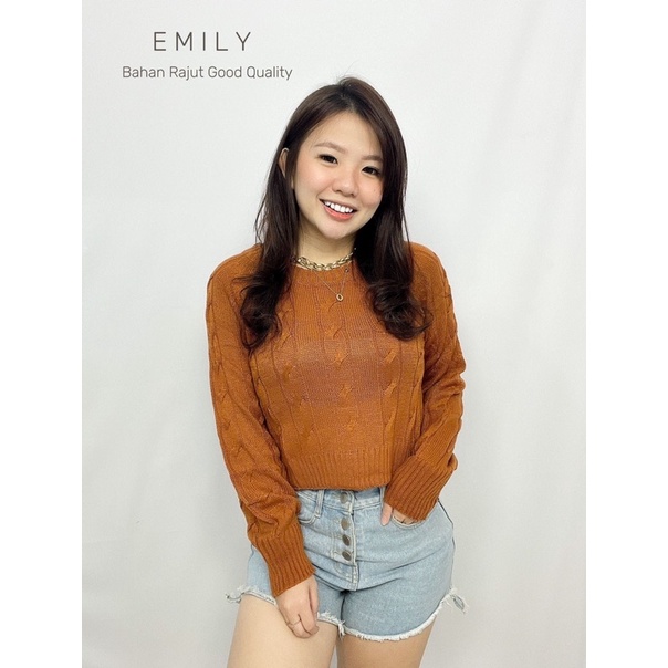 BAJU BLOUSE ATASAN WANITA CEWEK RAJUT EMILY FASHION LENGAN PANJANG KEKINIAN