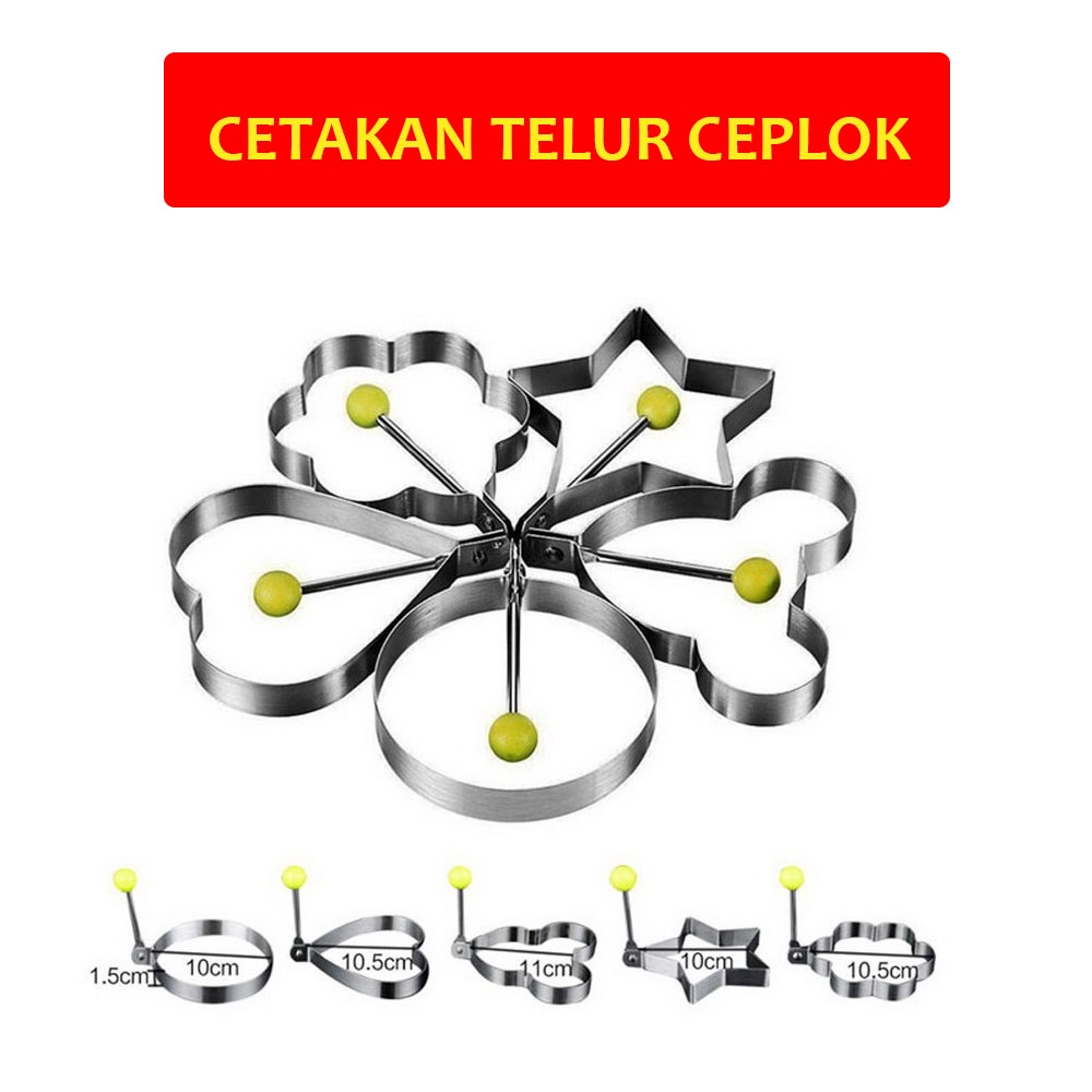 Cetakan Telur Ceplok Bentuk Love Bulat Bintang Bunga Stainless Steel Anti Karat Cetakan Telor Puding Unik Cetakan Kue Puding Pancake Egg Mold