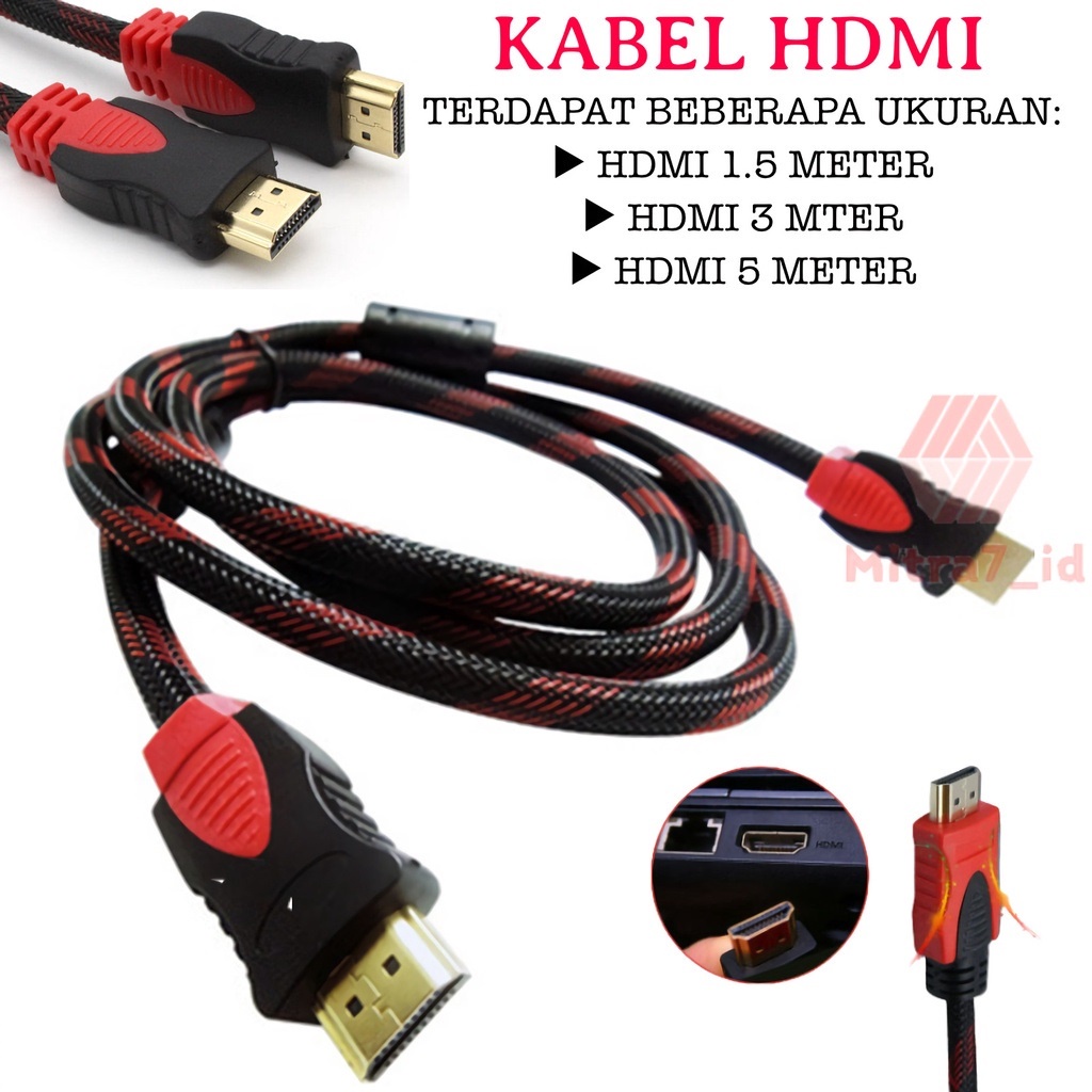 Adapter Konektor Kabel HDMI To HDMI HD TV To HD Merah Hitam 1.5M Cable 1.5 Meter High Quality High Speed Nylon